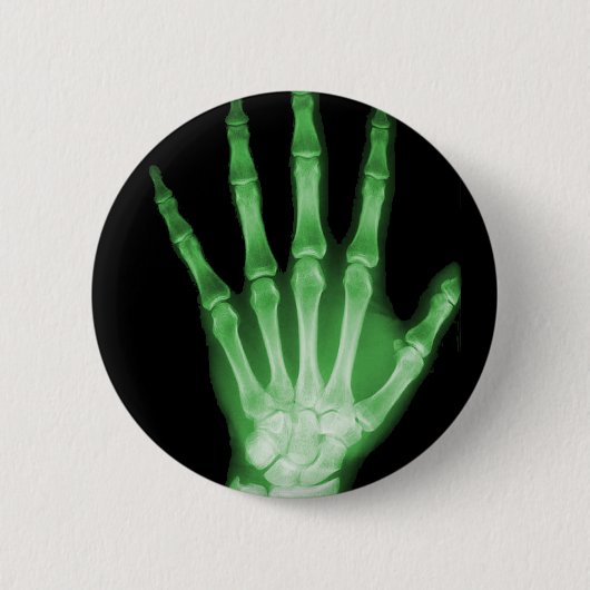 Green X-ray Skeleton Hand Ronde Button 5,7 Cm (Voorkant)