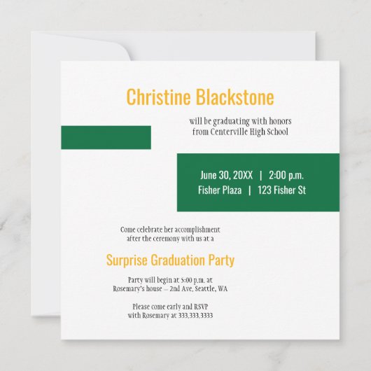 Green & Yellow 6 Foto Afstuderen Invitation (Achterkant)