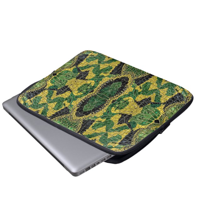Green Yellow Alligator Crocodile Dragon Leather Laptop Sleeve (Voorkant onderkant)
