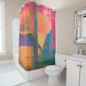 Green, yellow, and red abstract painting douchegordijn (In situ)