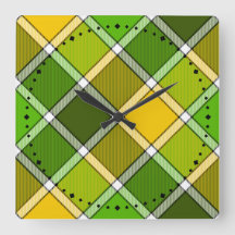 Green Yellow Argyle print Wall klok