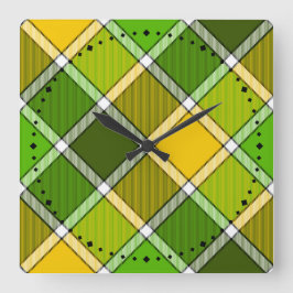 Green Yellow Argyle print Wall klok