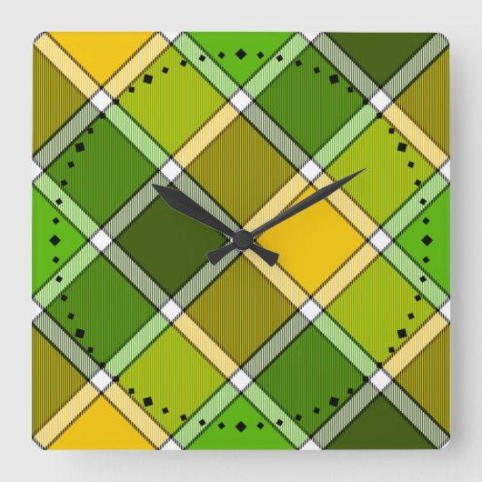 Green Yellow Argyle print Wall klok (Voorkant)