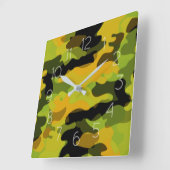 Green Yellow Camouflage Pattern Vierkante Klok (Hoek)