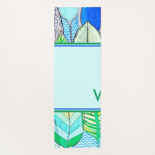Green Yellow Cute Modern Tropical Boho Monogram Yogamat (Achterkant)