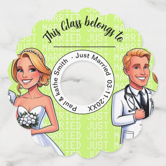 green yellow doctor cartoon WEDDING stethosco Wijnglaslabel (Voorkant)