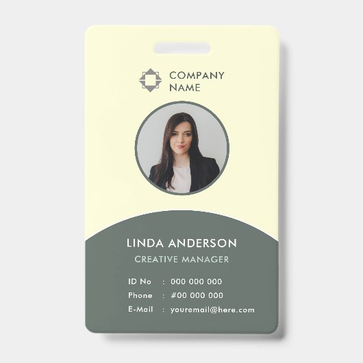 Green Yellow Employee Photo ID Company Logo, vers Badge (Front)