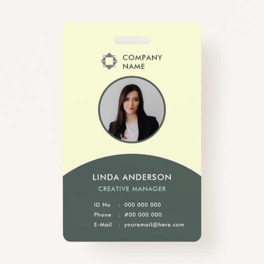 Green Yellow Employee Photo ID Company Logo, vers Badge (Voorkant)