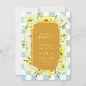 Green Yellow Floral Checkerboard Garden Wedding Kaart (Voorkant)