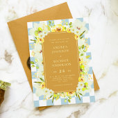 Green Yellow Floral Checkerboard Garden Wedding Kaart
