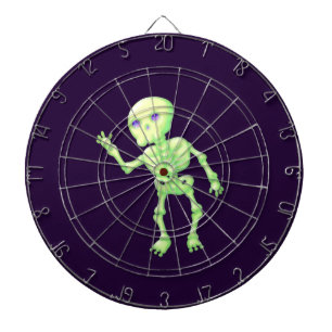 Green Yellow Glow Cute Skeleton Waving Art Dartbord