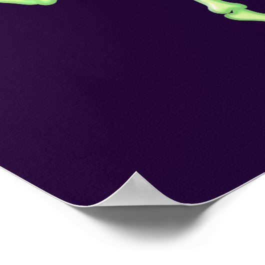 Green Yellow Glow Cute Skeleton Waving Art Poster (Hoek)