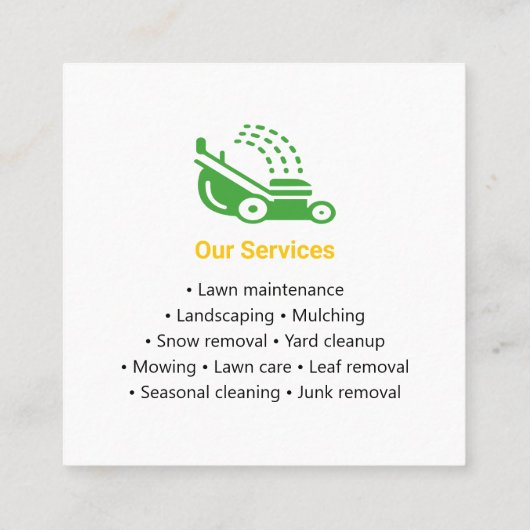 Green & Yellow Lawn Service Modern in het oog spri Vierkante Visitekaartje (Achterkant)