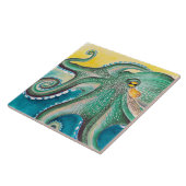 Green Yellow Octopus Watercolor Art Tegeltje (Zijkant)