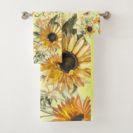 Green Yellow Ombre Waterverf Background Sunflower Bad Handdoek