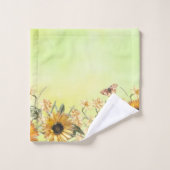 Green Yellow Ombre Waterverf Background Sunflower Bad Handdoek (Wasdoekje)