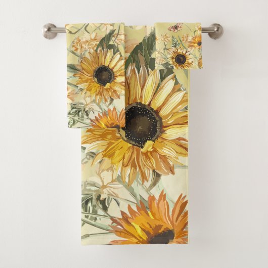 Green Yellow Ombre Waterverf Background Sunflower Bad Handdoek (Insitu)
