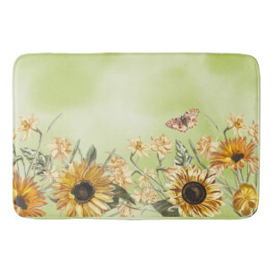 Green Yellow Ombre Waterverf Background Sunflower Badmat