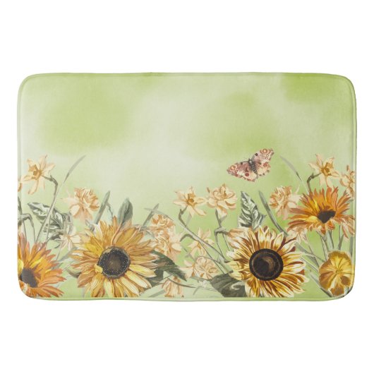 Green Yellow Ombre Waterverf Background Sunflower Badmat (Voorkant)