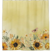 Green Yellow Ombre Waterverf Background Sunflower Douchegordijn (Voorkant)