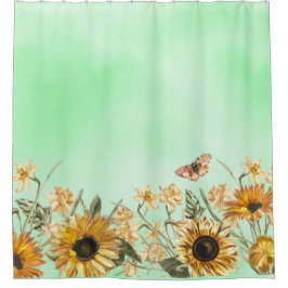 Green Yellow Ombre Waterverf Background Sunflower Douchegordijn