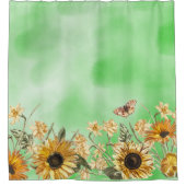 Green Yellow Ombre Waterverf Background Sunflower Douchegordijn (Voorkant)