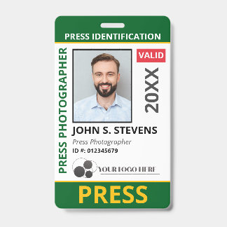 Green Yellow Photo & Logo Press ID QR Code Badge