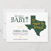 Green/Yellow Striped Made in Texas Photo Baby Aankondiging (Voorkant)