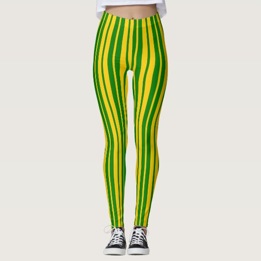Green Yellow Stylish Stripes Pattern Design Leggings (Voorkant)