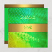 Green Yellow Swirl Gold 25th Birthday Party Kaart (Voorkant / Achterkant)
