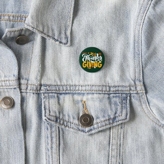 Green & Yellow Thanksgiving Pin Button (In situ)