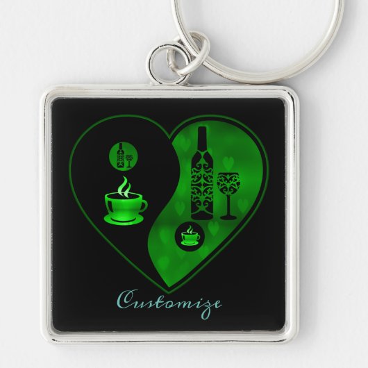 Green Yin & Yang Coffee & Wine Sleutelhanger (Voorkant)