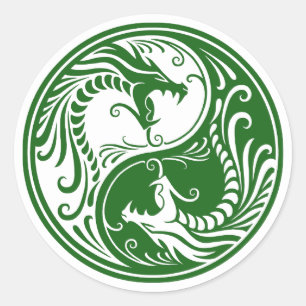  Green Yin Yang Dragons Ronde Sticker
