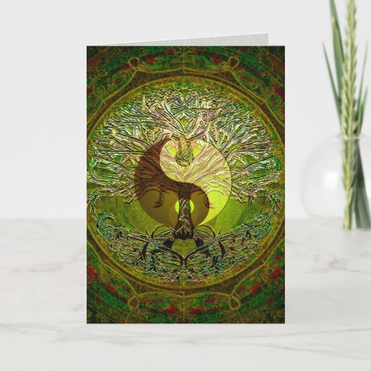 Green Yin Yang Mandala met de boom van het leven Kaart (Voorkant)