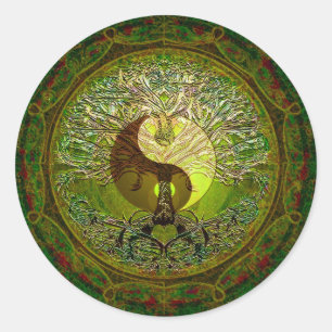 Green Yin Yang Mandala met de boom van het leven Ronde Sticker