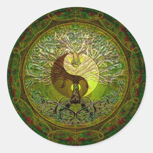 Green Yin Yang Mandala met de boom van het leven Ronde Sticker (Voorkant)