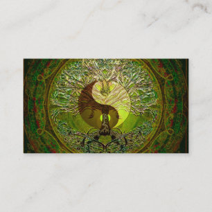 Green Yin Yang Mandala met de boom van het leven Visitekaartje
