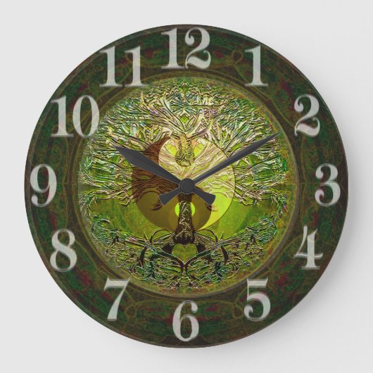 Green Yin Yang met boom of Life Grote Klok (Voorkant)