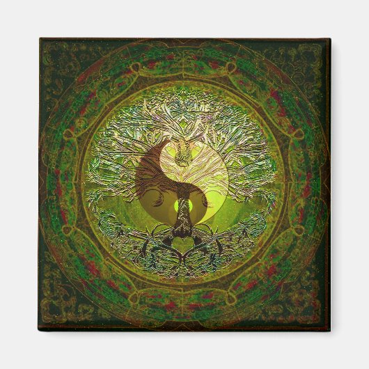 Green Yin Yang met boom of Life Magneet (Voorkant)