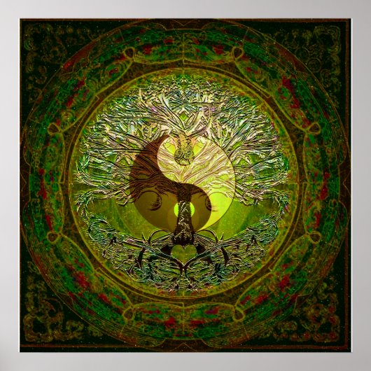 Green Yin Yang met boom of Life Poster (Voorkant)