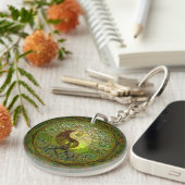 Green Yin Yang met boom of Life Sleutelhanger (Voorkant Rechts)
