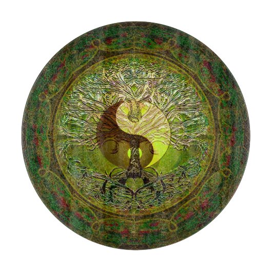 Green Yin Yang met boom of Life Snijplank (Voorkant)