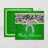 Green Zebra Diamond Bow Baby shower Invitation Kaart (Voorkant / Achterkant)