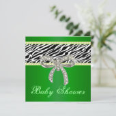 Green Zebra Diamond Bow Baby shower Invitation Kaart (Staand voorkant)