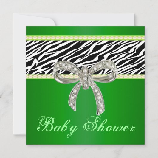 Green Zebra Diamond Bow Baby shower Invitation Kaart (Voorkant)