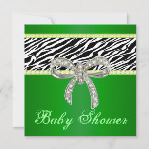 Green Zebra Diamond Bow Baby shower Invitation Kaart