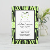 Green Zebra Mobile Hearts Baby shower Kaart (Staand voorkant)