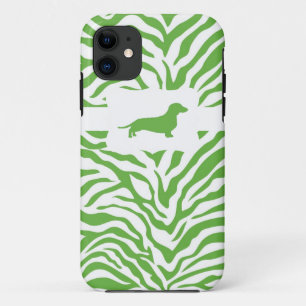 Green Zebra Stripe w/Dachshund Case-Mate iPhone Case