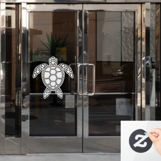 Green Zee Turtle Design - White Raamsticker (Kantoordeur)