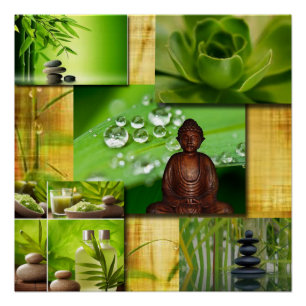 Green Zen & Buddha Serenity Collage Poster
